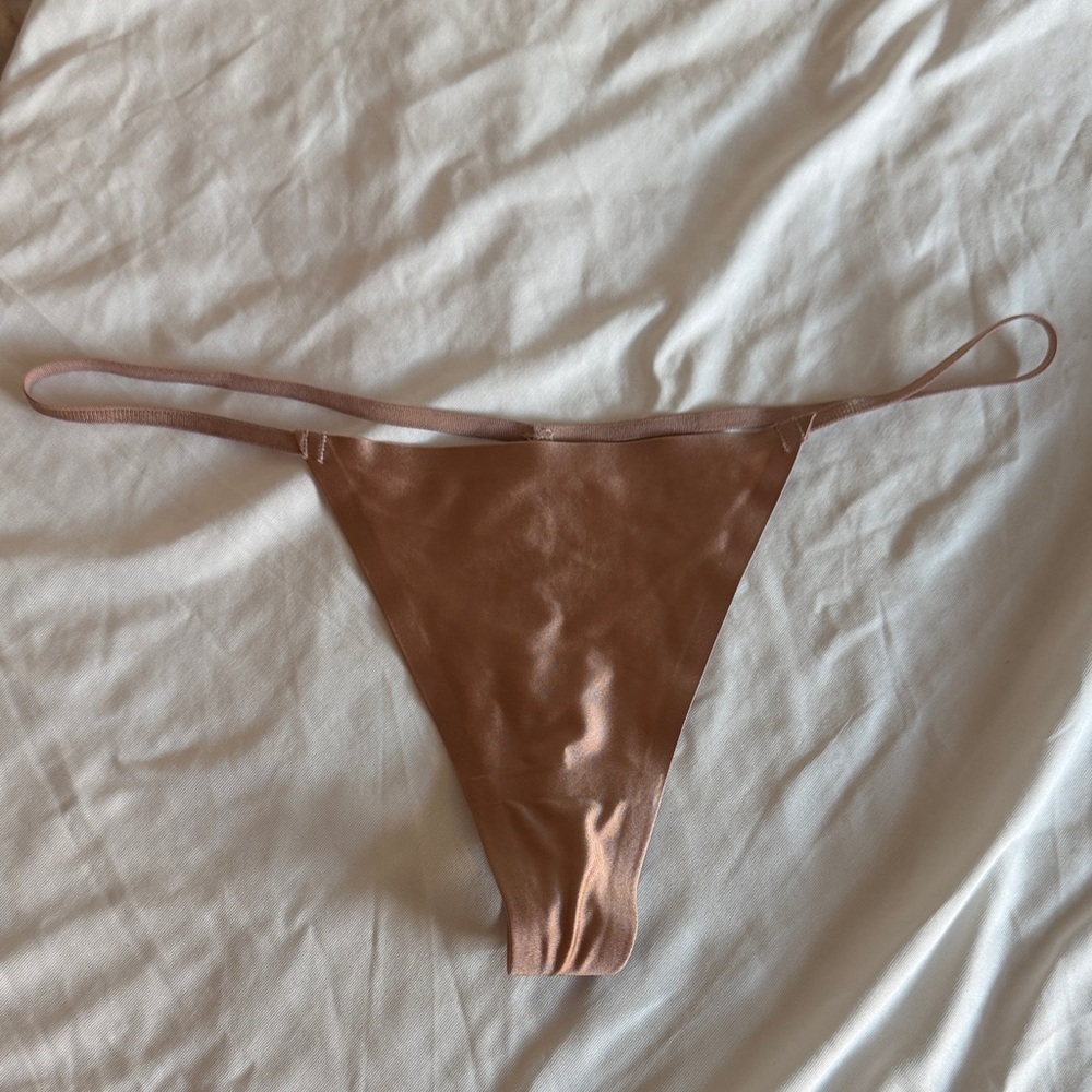 Frederick's of Hollywood Satin Thong Panty in Brown